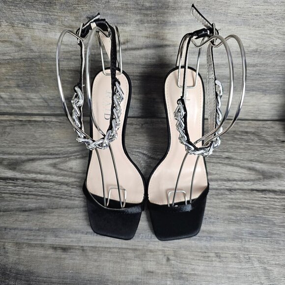 RAID Revvy Embellished Chain Ankle Strap Black Heeled Sandal - Picture 6 of 13